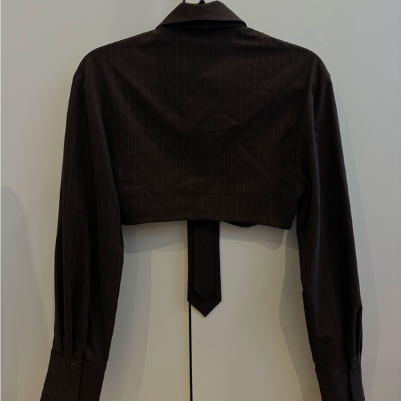 Zara Brown Stripped Cropped Shirt with Removable Necktie - Picture 4 of 5